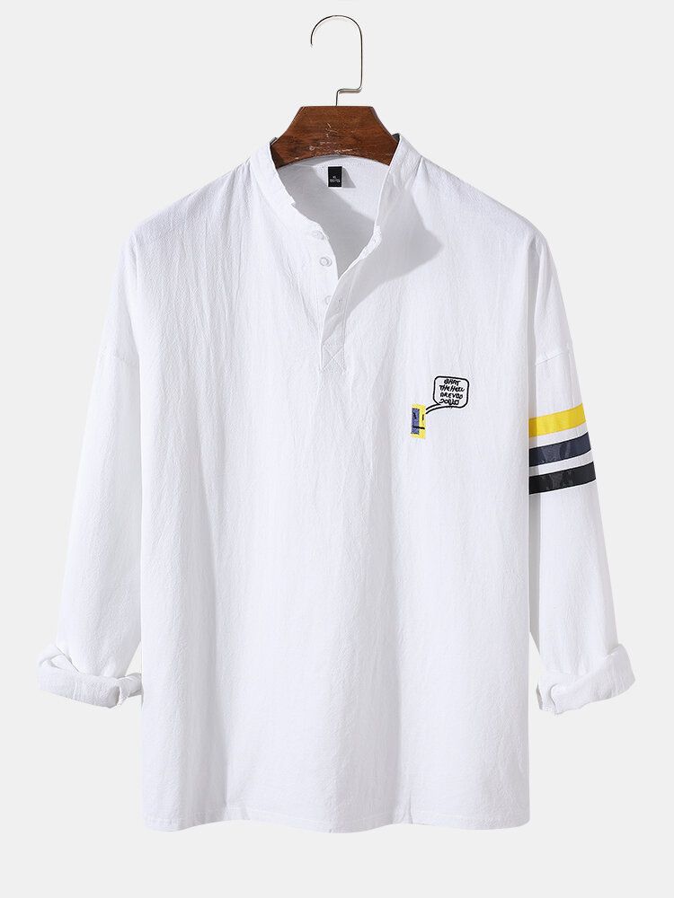 Fnuuy Mönster För Män Slogant Broderi Sidrandig Preppy Henley Shirt