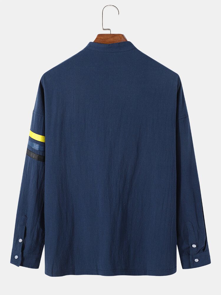 Fnuuy Mönster För Män Slogant Broderi Sidrandig Preppy Henley Shirt