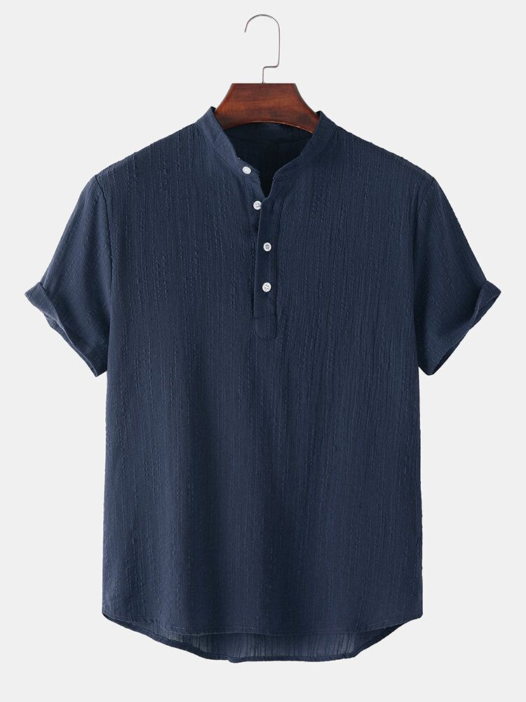 Herr Basic Enfärgad Linne Kortärmad Henley Shirt