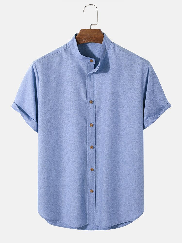 Herr Casual Enfärgad Grandad Collar Button Up-skjortor