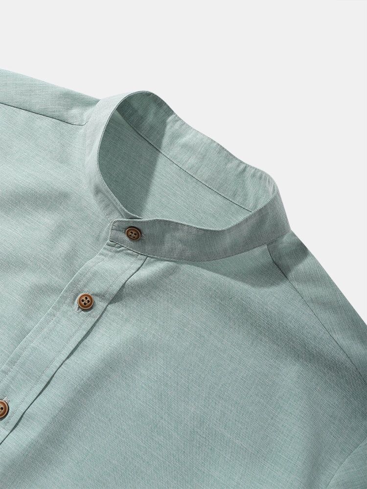 Herr Casual Enfärgad Grandad Collar Button Up-skjortor