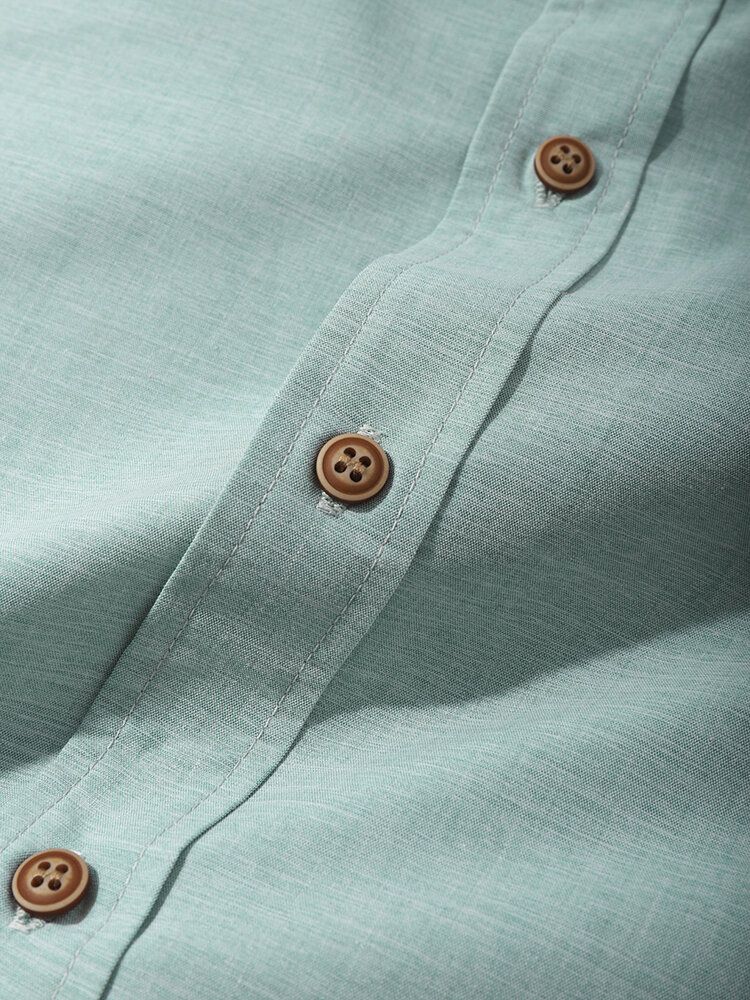 Herr Casual Enfärgad Grandad Collar Button Up-skjortor