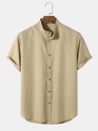 Herr Casual Enfärgad Grandad Collar Button Up-skjortor