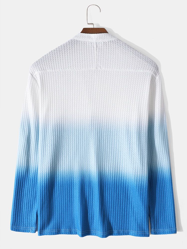 Herr Waffle Ombre Button Casual Långärmad Henley Shirt