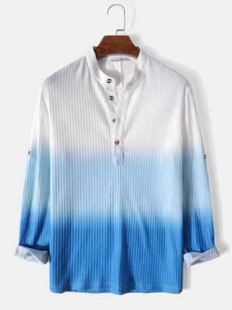 Herr Waffle Ombre Button Casual Långärmad Henley Shirt