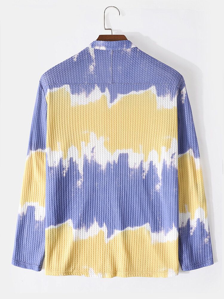 Herr Waffle Tie-dye Button Designer Långärmad Henley Shirt