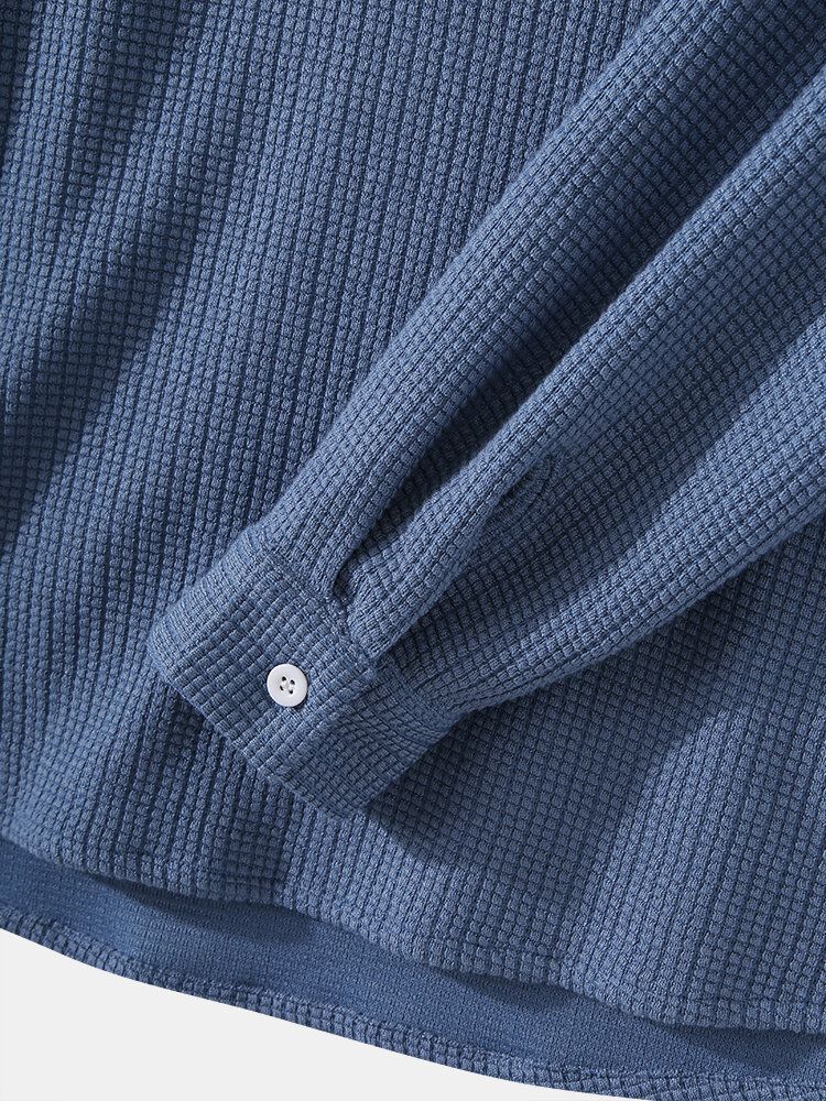 Herrstickning Jacquard Solid Texture Långärmade Henley-skjortor