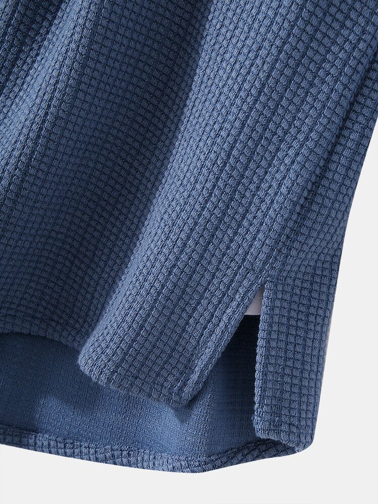 Herrstickning Jacquard Solid Texture Långärmade Henley-skjortor