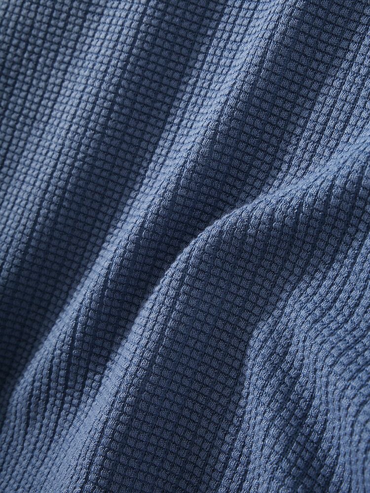 Herrstickning Jacquard Solid Texture Långärmade Henley-skjortor