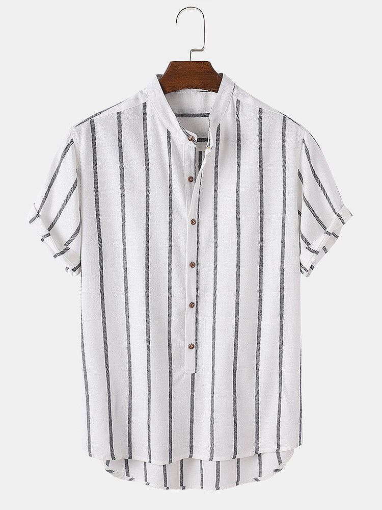 Vintage Randiga Lösa Bekväma Casual Henley-skjortor För Män