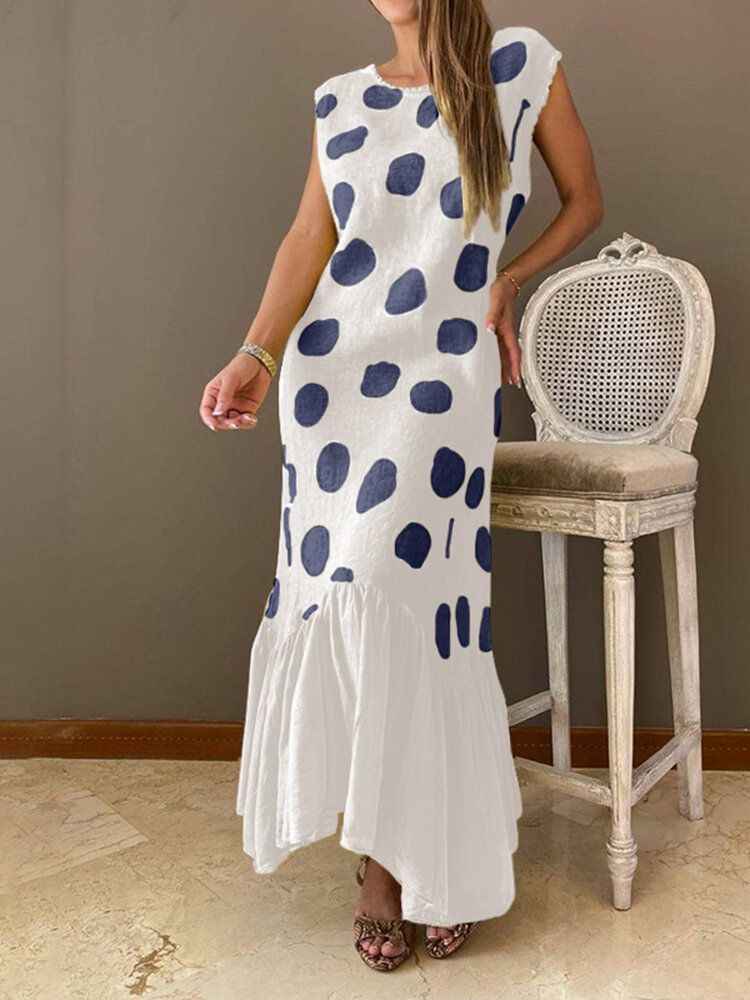 Ärmlös Splicing Polka Dot Summer Holiday Casual Klänning För Kvinnor