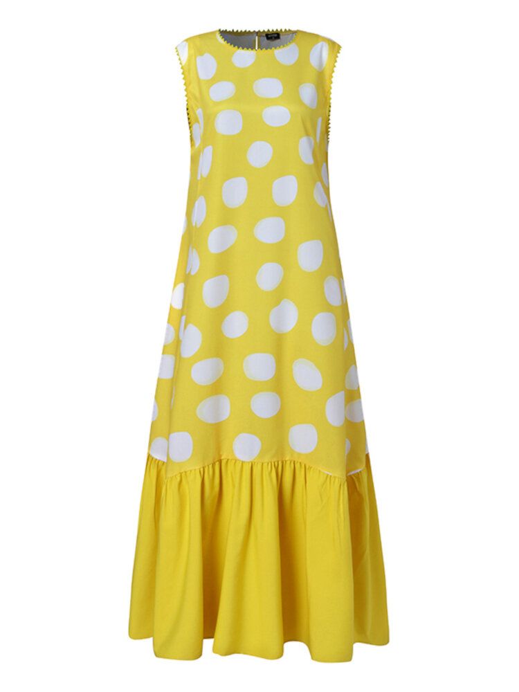 Ärmlös Splicing Polka Dot Summer Holiday Casual Klänning För Kvinnor