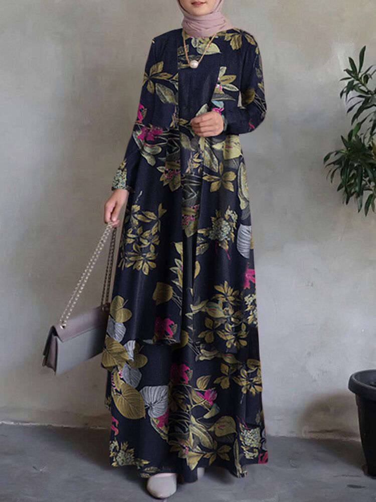 Dam 100% Bomull Abaya Kaftan Bohemian Dubbellager Design Blommig Fritids Maxiklänning