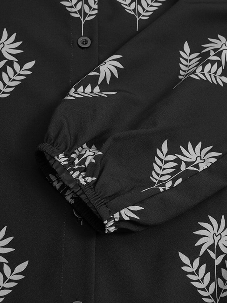 Dam Blommönster Lapel Puff Sleeve Kaftan Maxiklänning Med Bälte