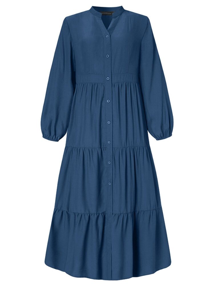 Dam Enfärgad O-ringad Veck Skarvad Kaftan Robe Layered Dress