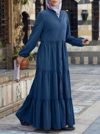 Dam Enfärgad O-ringad Veck Skarvad Kaftan Robe Layered Dress