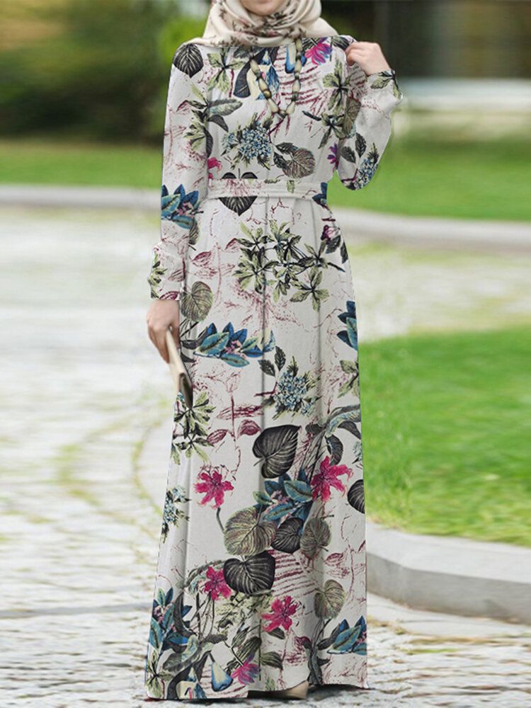 Kvinnor 100% Bomull Puffärm Abaya Kaftan Tiered Fritid Blommig Retro Klänning