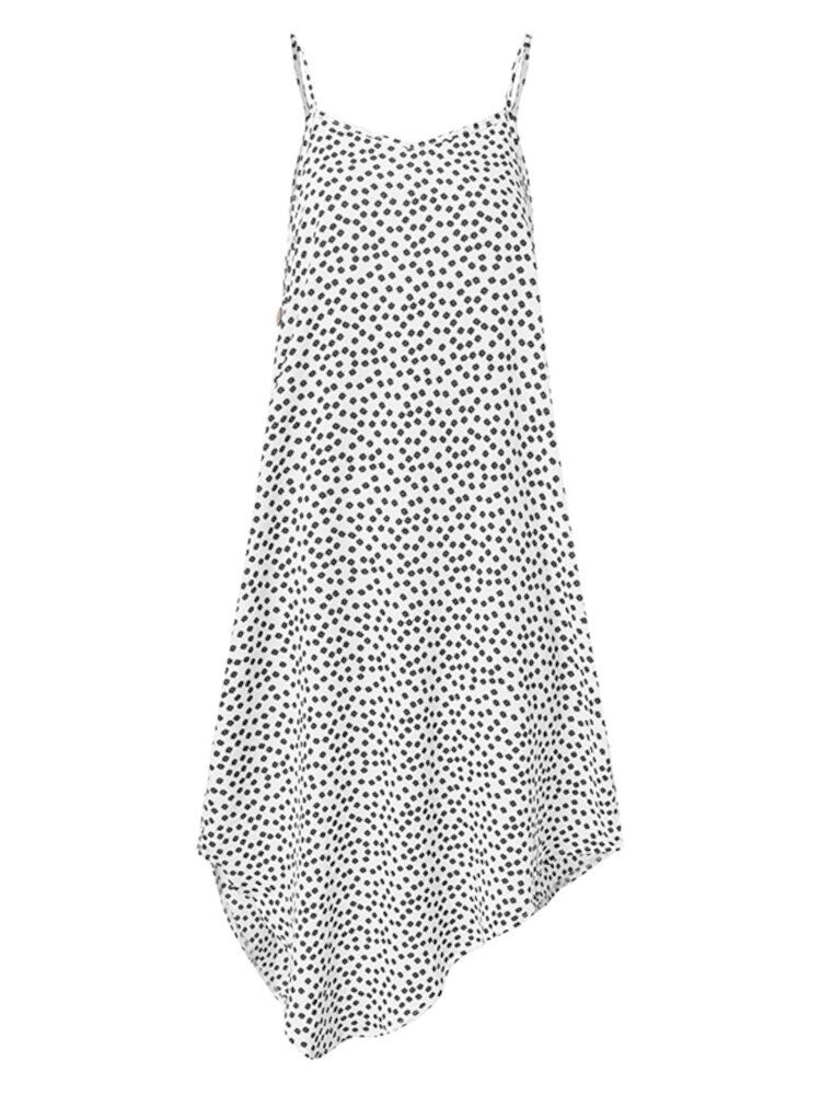 Kvinnor Solros Print Button Detail Holiday Casual Diagonal Fåll Sling Dress