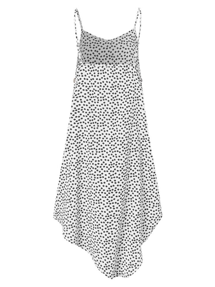 Kvinnor Solros Print Button Detail Holiday Casual Diagonal Fåll Sling Dress