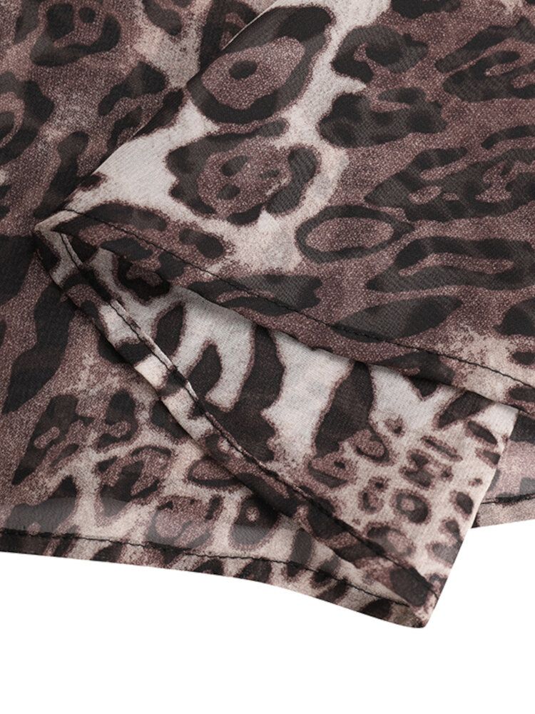 Leopardprint Splicing Fritid Casual Holiday Maxiklänning För Dam