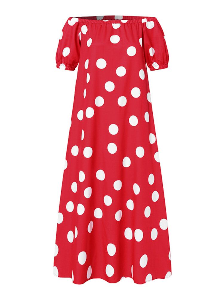 Off Shoulder Polka Dot Pocket Sommarklänning För Dam