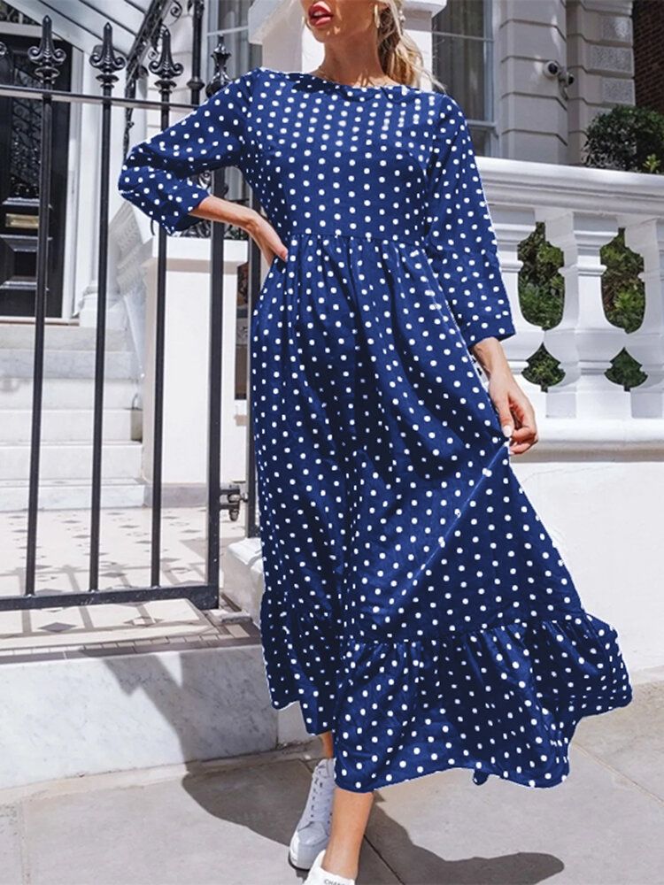 Polka Dot Pleats Splicing Casual Sommarklänning För Kvinnor