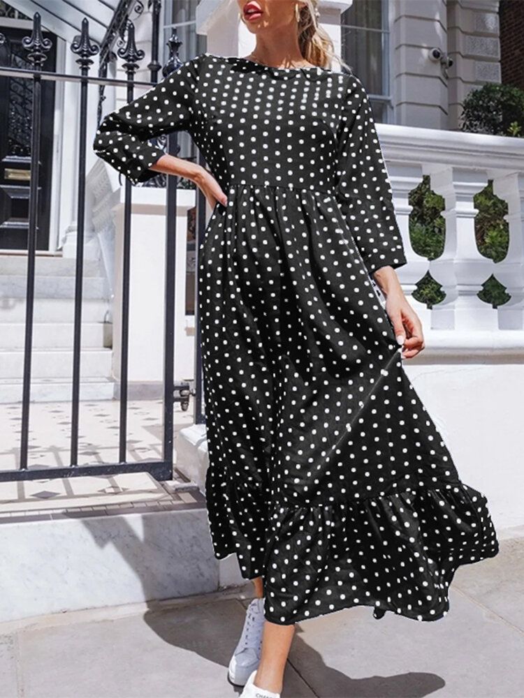 Polka Dot Pleats Splicing Casual Sommarklänning För Kvinnor