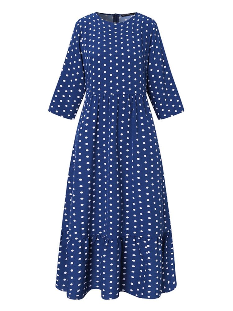 Polka Dot Pleats Splicing Casual Sommarklänning För Kvinnor