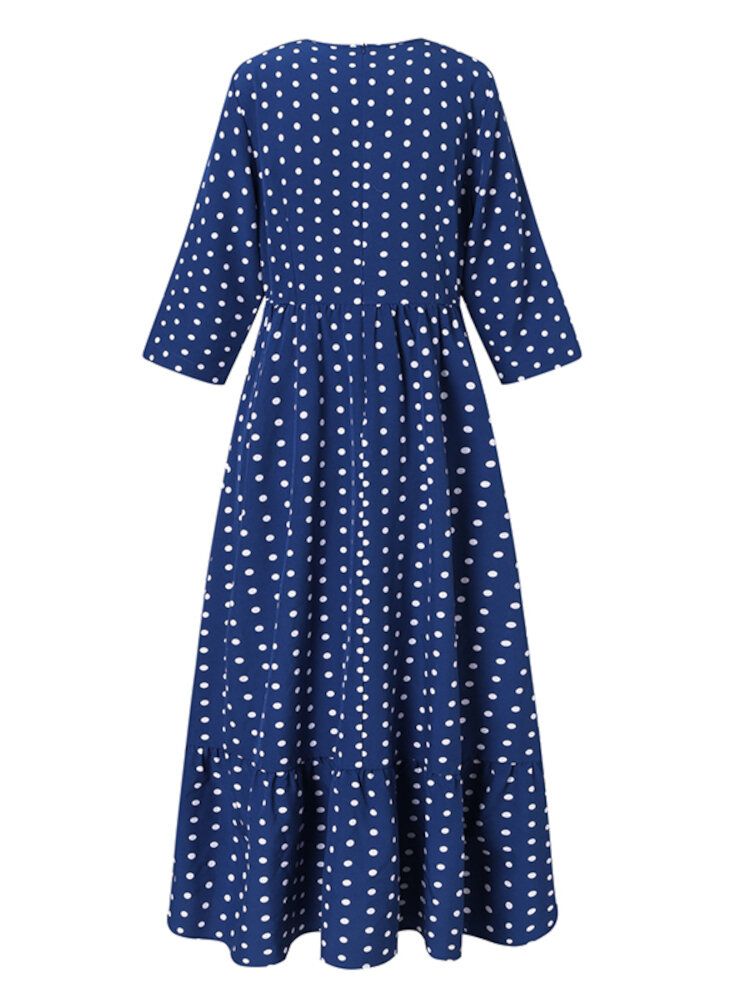 Polka Dot Pleats Splicing Casual Sommarklänning För Kvinnor