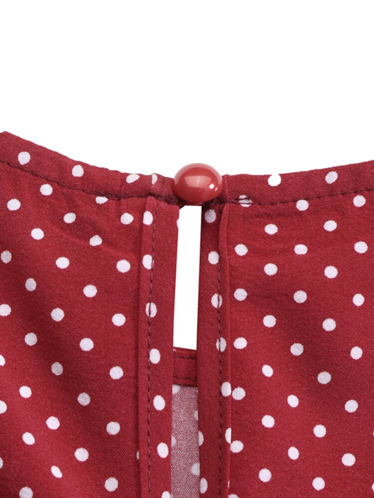 Polka Dot Print Back Button Långärmad Bohemia Stitching Maxiklänning