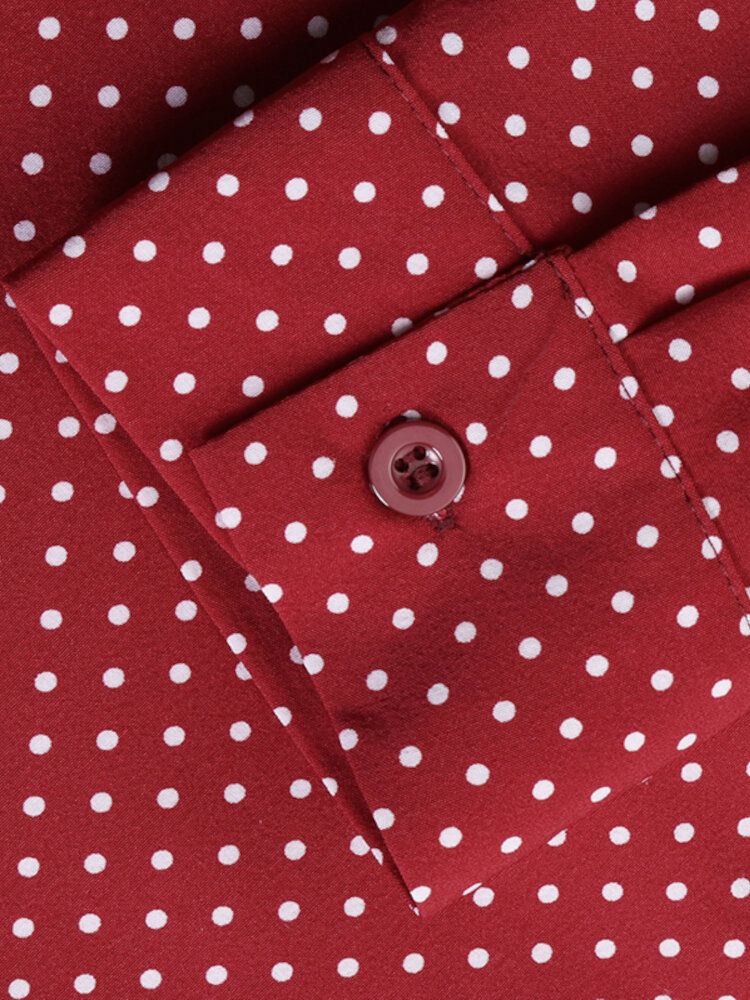 Polka Dot Print Back Button Långärmad Bohemia Stitching Maxiklänning