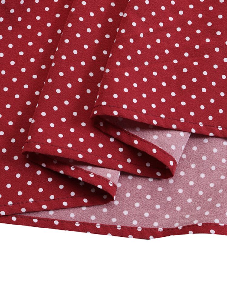 Polka Dot Print Back Button Långärmad Bohemia Stitching Maxiklänning