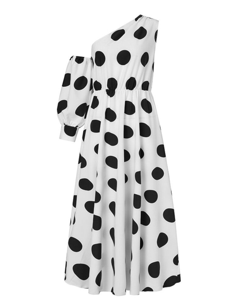 Polka Dot Strapless Fritid Casual Långärmad Klänning För Dam