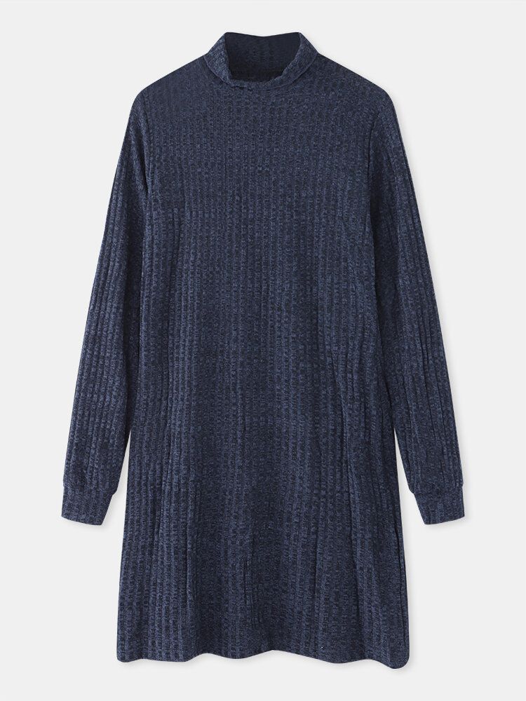 Kvinnor Höghalsad Enfärgad Långärmad Casual Sweater Klänning