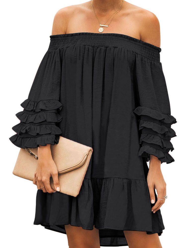 Off Shoulder-veck Rejäla Casual Miniklänningar För Kvinnor