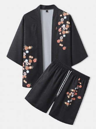 Blommigt Tryck För Män Med Öppen Front Kimono Two Pieces Outfits