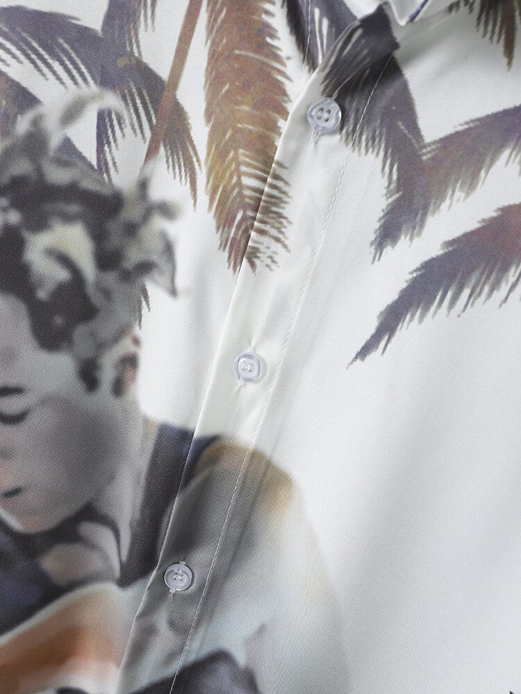 Coconut Tree Figur Print Button Up Semesterdräkter I Två Delar