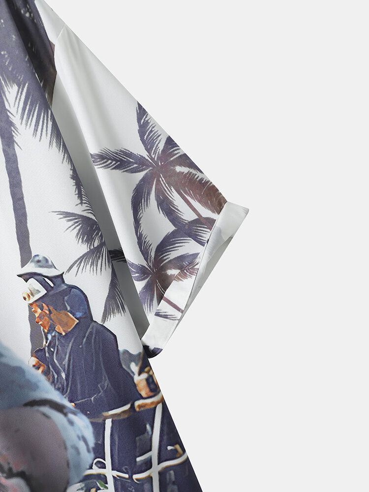 Coconut Tree Figur Print Button Up Semesterdräkter I Två Delar