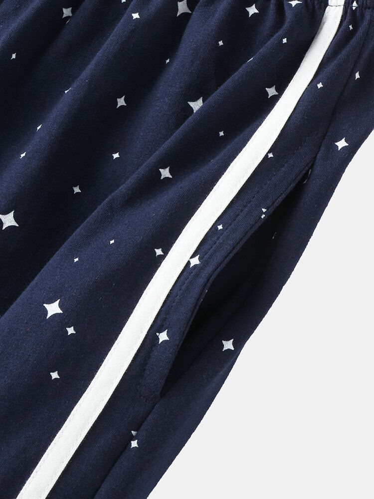 Dam Allover Starry Sky Figurtryck Revere Collar Pyjamasset I Bomullsmanschetter