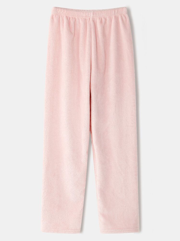 Dam Flanell Gris Grafik Långärmade Tröjor Elastiska Midja Byxor Tjocka Hem Pyjamas Set