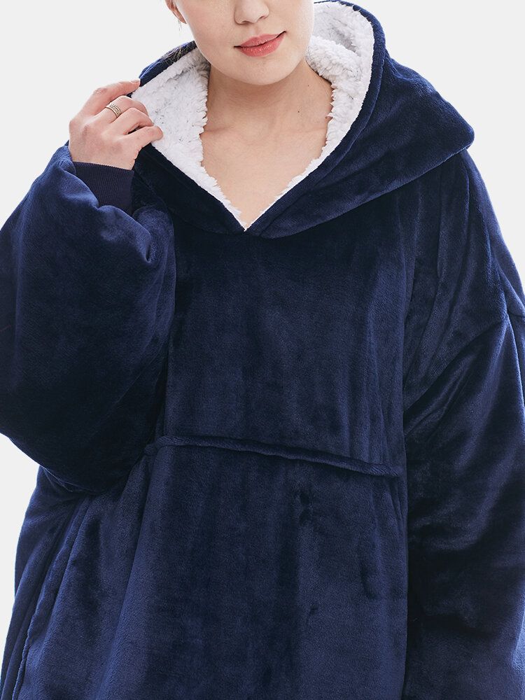 Dam Flanell Oversized Kangaroo Pocket Luvtröja Filt Luvtröja Hemma Varma Robes