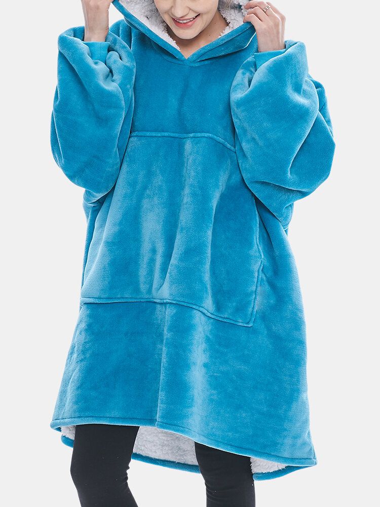 Dam Flanell Oversized Kangaroo Pocket Luvtröja Filt Luvtröja Hemma Varma Robes