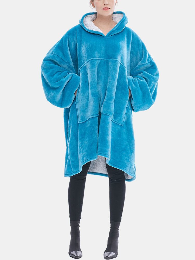 Dam Flanell Oversized Kangaroo Pocket Luvtröja Filt Luvtröja Hemma Varma Robes