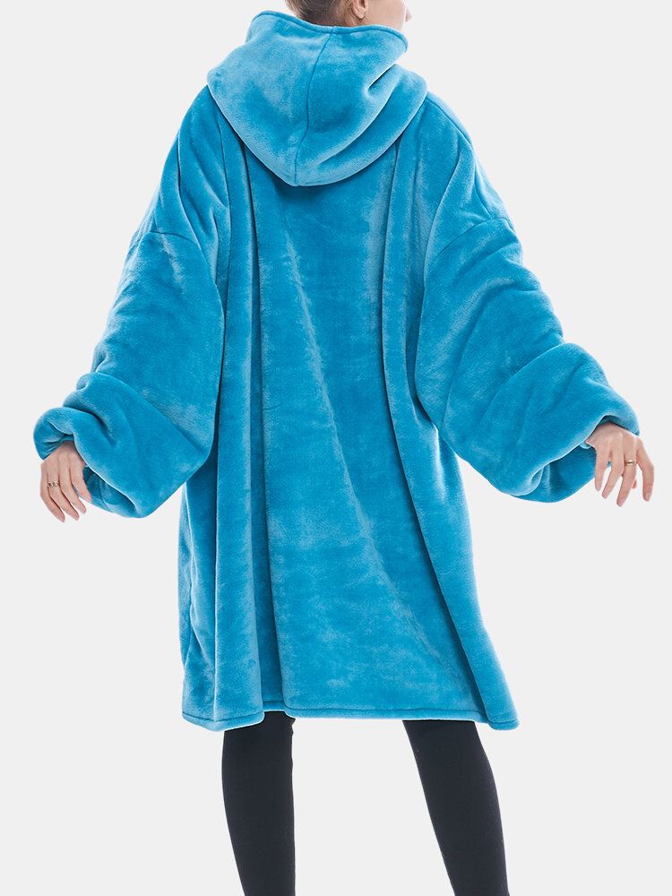 Dam Flanell Oversized Kangaroo Pocket Luvtröja Filt Luvtröja Hemma Varma Robes