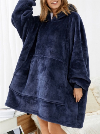 Dam Flanell Oversized Kangaroo Pocket Luvtröja Filt Luvtröja Hemma Varma Robes