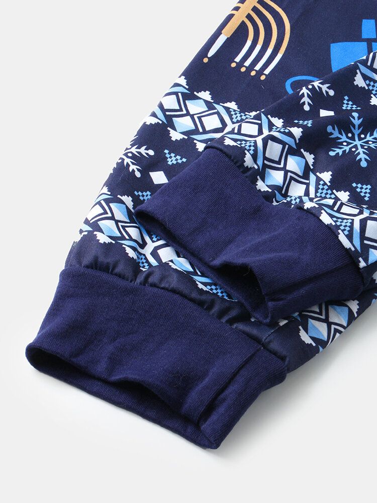 Dam Julstil Tryck V-ringad Långärmad Pullover Lösa Byxor Tvådelad Pyjamas Set