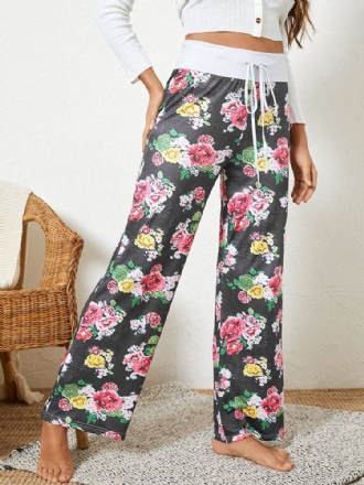 Dam Plus Size Allover Blommor Tryck Dragsko Midja Lös Casual Hemma Pyjamasbyxor