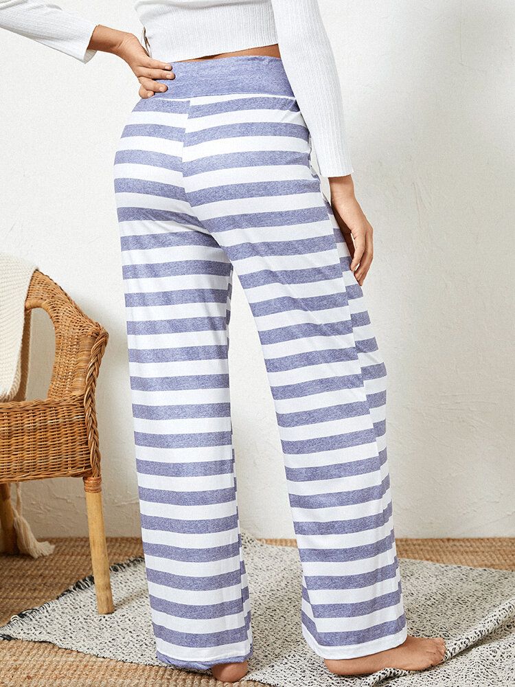 Dam Plus Size Randig Brief Style Dragsko Midja Lös Daglig Hem Pyjamas Byxor