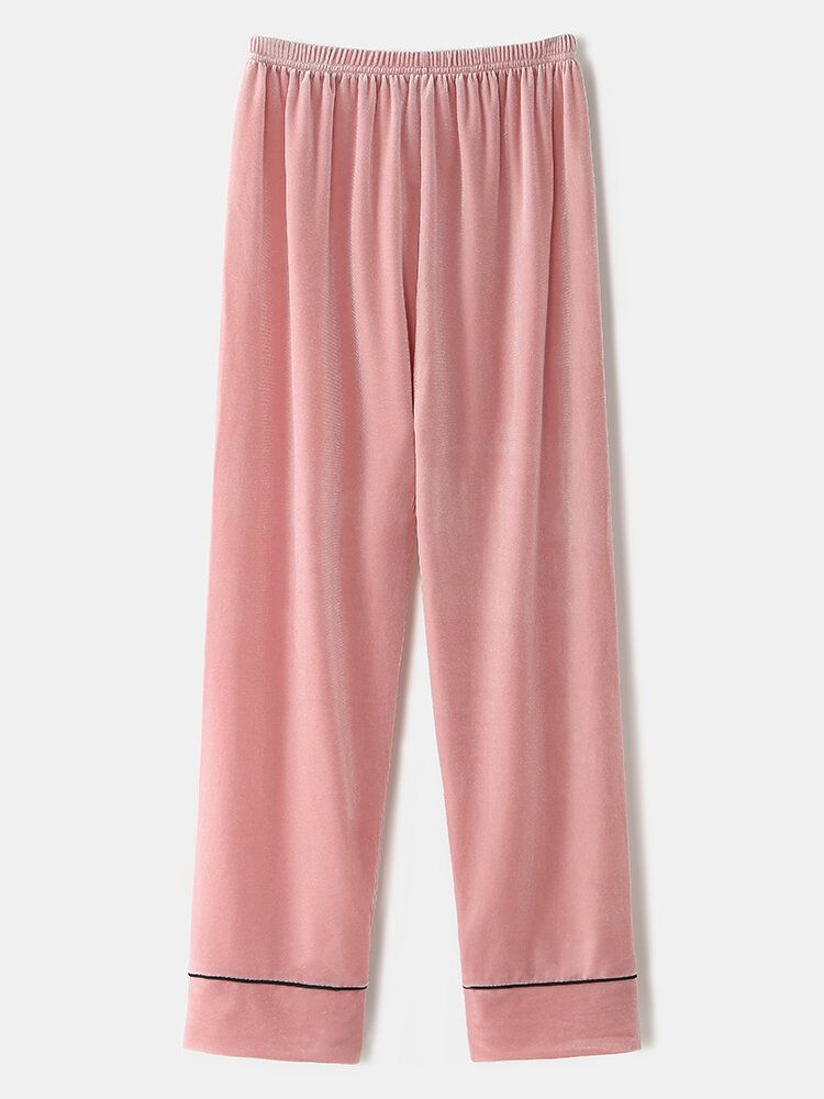 Dam Plus Size Sammetsslagsknapp Lösa Raka Byxor Homewear Lounge Solid Pyjamasset