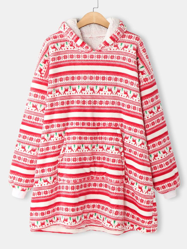 Dam Tjock Jul Snöflinga Älgtryck Flanell Fleece Fodrad Varm Pyjamas